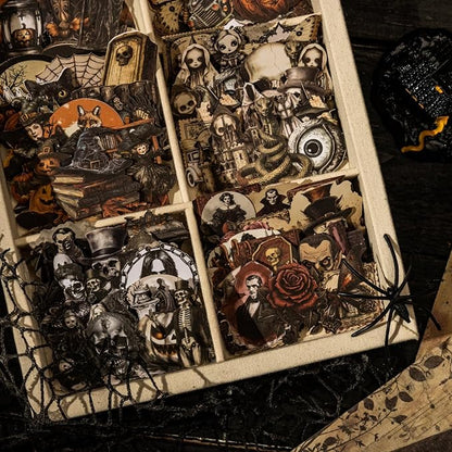 240 Pieces Dark Horror Themed Stickers and Scrapbook Paper Kit, 4 Pack Aesthetic Decorative Scrapbook Stickers for Scrapbooking, Journaling, DIY Crafts and Planner Supplies