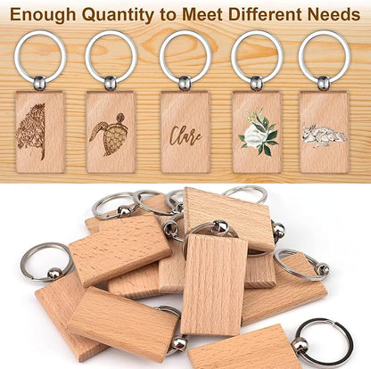 100 Pcs Wood Key Chain Bulk, Wooden Blanks for Key Chains, Rectangle Wood Unfinished Blanks Wooden Key Tag for DIY Gift Craft Supplies