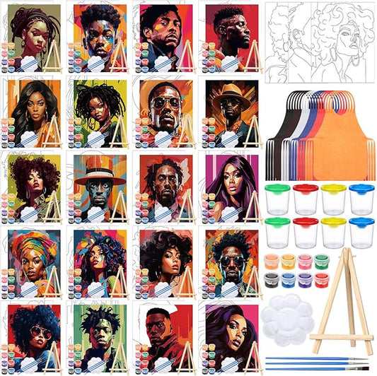 Sherr 140 Pcs 20 Set Pre Drawn Canvas Kit for Painting Craft Sip and Paint Kit for Adults Pre Printed Canvas Painting Favor for Virtual DIY Birthday Gifts Adult's Date Party(Cool Gentlemen and Lady)