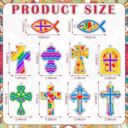 WinnerWhy 30 Sets Easter Christian Ornaments Kits Bulk, DIY Cross Suncatchers Window Art Religious Crafts Paint Your Own Cross Window Home Ornaments for Party Decor