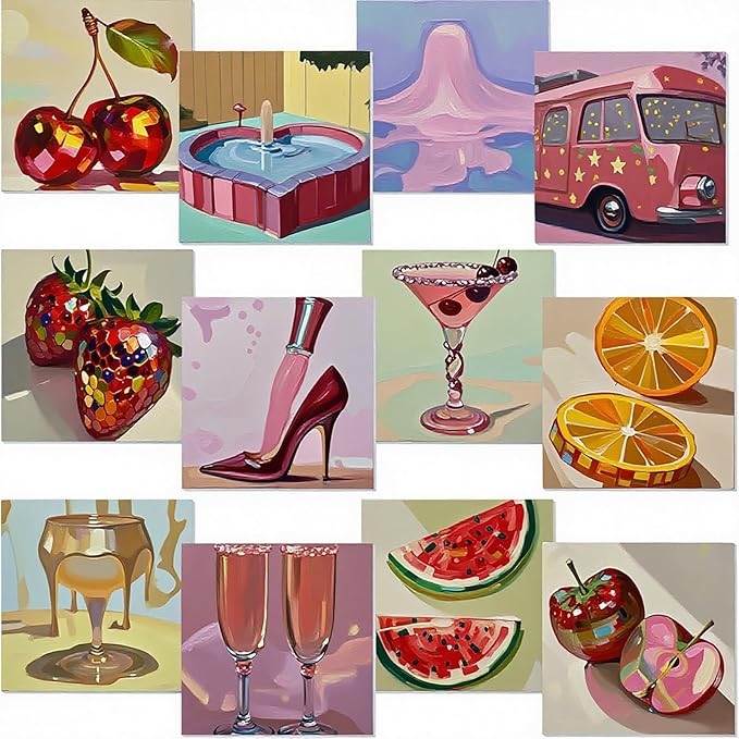 Nezyo 12 Sets Paint by Numbers Kit with Frame for Adult Beginners, Paint by Number DIY Acrylic Painting Canvas for Painting Party, Classroom Activity Birthday Gift, 8 x 8 Inch