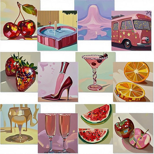 Nezyo 12 Sets Paint by Numbers Kit with Frame for Adult Beginners, Paint by Number DIY Acrylic Painting Canvas for Painting Party, Classroom Activity Birthday Gift, 8 x 8 Inch