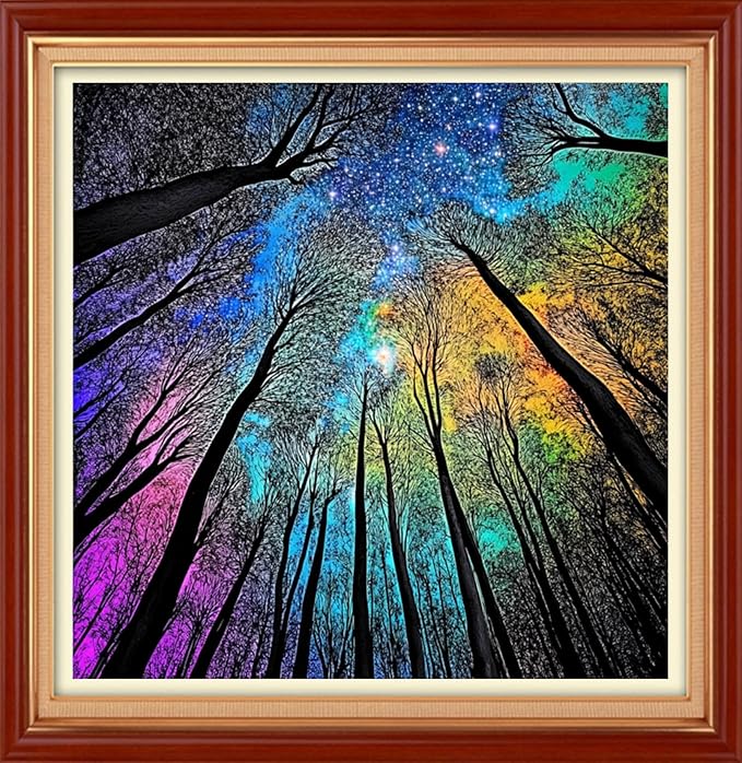 Foxhool Stamped Cross Stitch Kits,11CT Printed Cross Stitch Pattern Full Embroidery Kits for Beginner Needlepoint Kits&Abstract Aurora Tree 18x18 inch