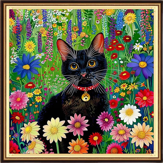 DMCVIVR Stamped Cross Stitch Kits for Adults Beginners Embroidery Kits 11CT Needlepoint Kits Cross Stitch Patterns Embroidery Patterns-Colorful Flower Cat 18x18 inch
