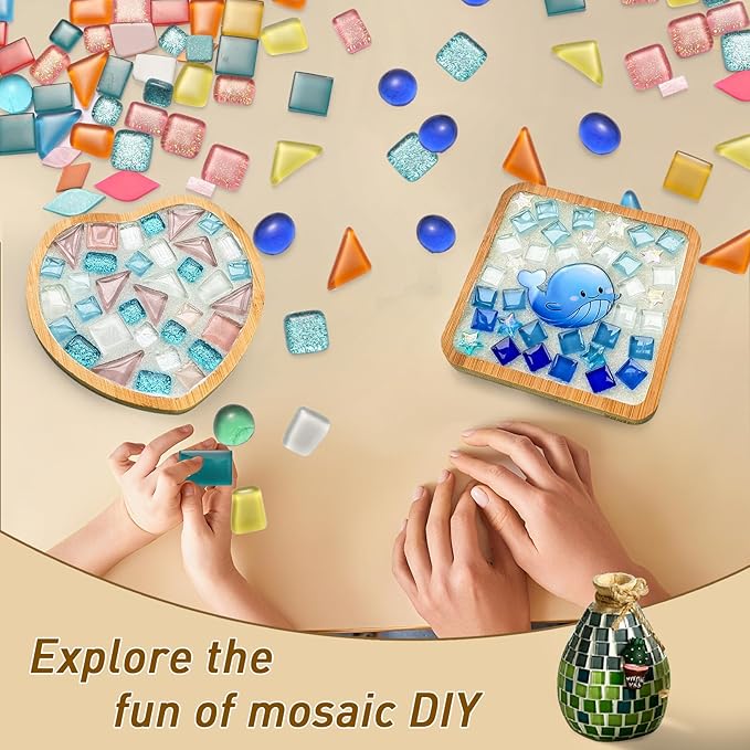 Breelytic 350pcs Mosaic Tiles for Crafts Mixed Colors and Irregular Shapes, Glass Mosaic Kits with Storage Box Stained Glass Pieces for Adults for DIY Art Crafts, Home Decoration