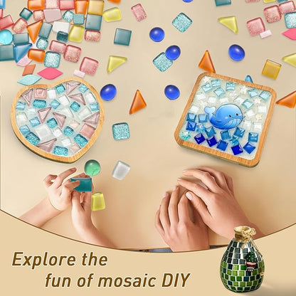 Breelytic 350pcs Mosaic Tiles for Crafts Mixed Colors and Irregular Shapes, Glass Mosaic Kits with Storage Box Stained Glass Pieces for Adults for DIY Art Crafts, Home Decoration