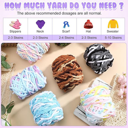 Buryeah 8 Pack Chunky Chenille Yarn for Crocheting Soft Thick Fluffy Yarn for Hand Knitting Bulky Velvet Blanket Plush for Weaving DIY Crafts Each 3.5 oz 55 Yards (Gradient Colors)
