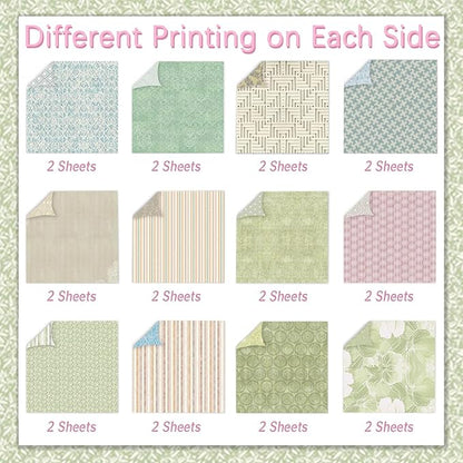 24 Sheets Scrapbook Paper 12" Double-Sided Photo Backdrop Bohemian Patterned (Floral Design H)