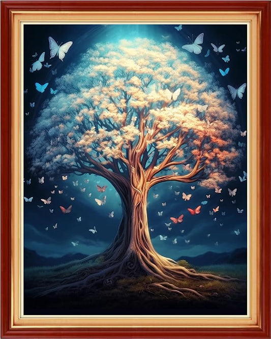 Dimensean Stamped Cross Stitch Kits Full Range of Embroidery Patterns Starter Kits for Beginners Adult DIY Cross Stitches Needlepoint Kits 11CT-Magic Tree Butterfly 16x20 inch