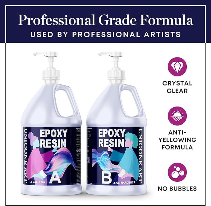 Resin Epoxy Kit 1 Gallon Craft Kit Gift - (.5 Gal Resin + .5 Gal Hardener) - Non-Toxic, Crystal Clear, Odor-Free, UV Resistant, High Gloss Art Epoxy