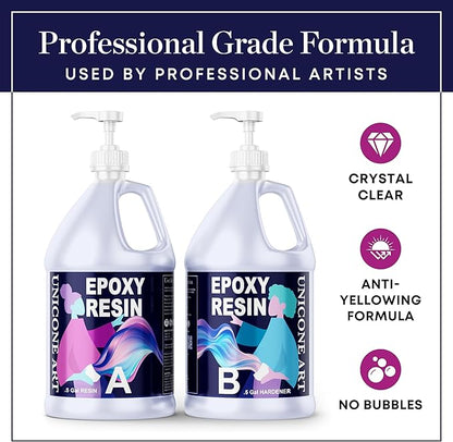 Resin Epoxy Kit 1 Gallon Craft Kit Gift - (.5 Gal Resin + .5 Gal Hardener) - Non-Toxic, Crystal Clear, Odor-Free, UV Resistant, High Gloss Art Epoxy