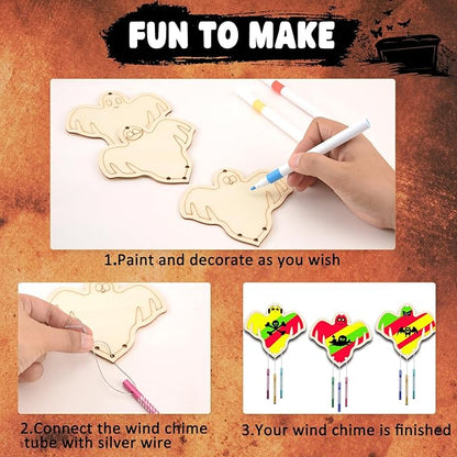 Wooden Ghosts Wind Chime Ornaments Painting Craft,12PCS Unfinished Wood Hanging Decoration,6 Style Cutouts for Adults Olders to Paint DIY Tags Wedding Home Decors Hanging