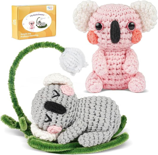 MOREJMTT Crochet Kit for Beginners, Crochet Animal Kits,Crocheting Kit for Starters, Learn to Crochet with Step-by-Step Video Tutorials, Beginner Crochet Kit for Adults(2 Pack Koala)