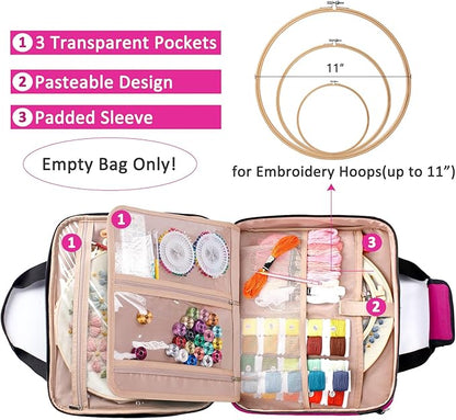 | Large Embroidery Project Bag - Cross Stitch Supplies Organizer - Embroidery Kits Bag - Storage & Organizer for Floss, Loops