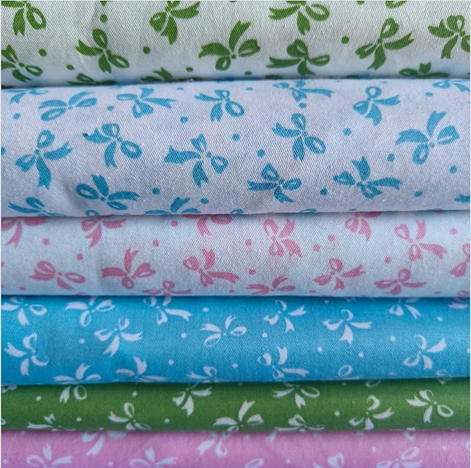 6Pcs 9.8"*9.8"(25cm*25cm) Cotton Fabric DIY Making Supplies Quilting Patchwork Fabric Fat Quarter Bundles DIY for Quilting Cotton Patchwork Cushions (Mix Bows, 25 * 25cm)