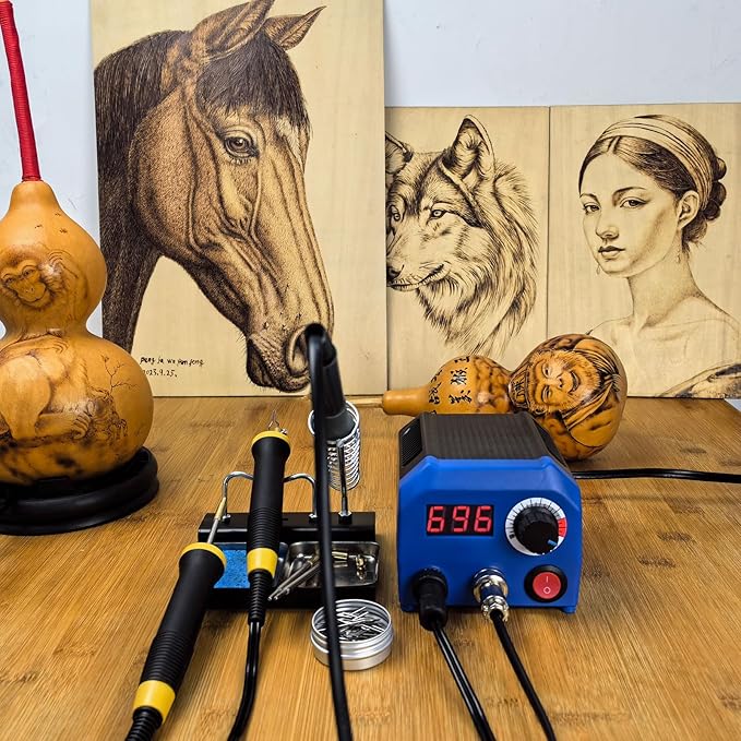 FIRElood LH55-2-3 Wood Burner kit Wood Burning Tool Pen 25~750℃, Wood Burning kit with Digital Thermometer Temperature Adjustable Temperature, 3 pyrographic Wood Burning pens, 37 Wood Burning Pen Tips