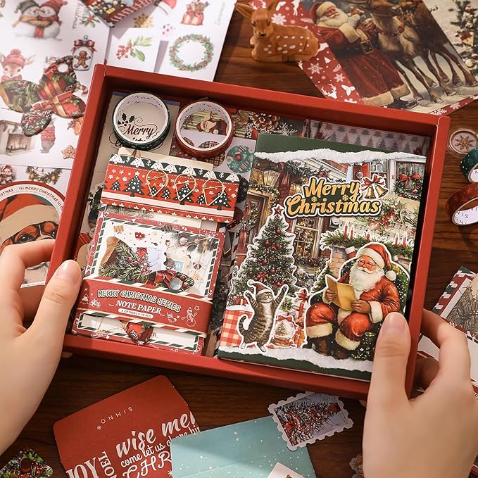 Draupnir Christmas Scrapbooking Supplies Kit,New Year Festival Aesthetic Scrapbook Stickers Kit for Junk Journal,Stationery,Bullet A6 Grid Notebook DIY Scrapbook Craft Christmas Gift
