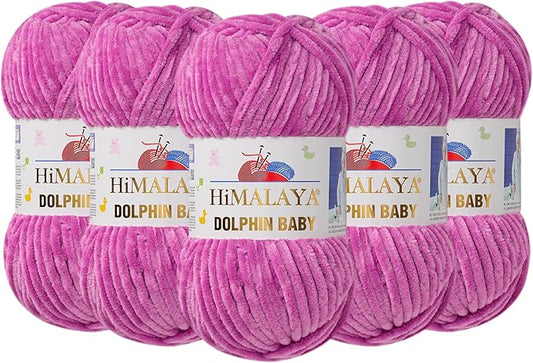 5 Skein/Pack Himalaya Dolphin Baby Chenille Yarn, Each Ball 100 gr (3.5 oz), 120 m (132 Yards), 100% Polyester, Super Bulky Baby Blanket Velvet Amigurumi Yarn, 80356 - Thistle