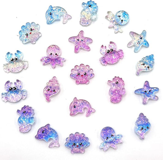 Colorful Ocean-style DIY Accessory Set - 21 pcs transparent Sequin Resin Accessories，Junk Phone Case Charm for Junk Cases Shoes Kawaii Cute Decoden Small Flat Back