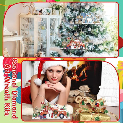 Cinnvoice 12 Pcs Seasonal Diamond Art Wreath Kits Holiday 5d DIY Diamond Art Hanging Signs Winter Spring Ornaments for Wall Door Decoration(Novel)