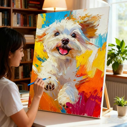 DFPSCLLA Colorful Dog Paint by Numbers for Adults, Bichon Frise DIY Paint by Numbers Acrylic Paint Canvas, Painting Kits Art on Canvas for Home Wall Art 16x20 Inch（Without Frame）