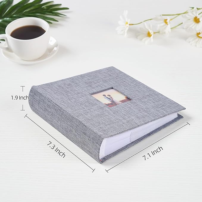 Mublalbum Small 4x6 Photo Album Linen Cover with Memo Areas Photobook Pictures Book Holds Vertical Pockets for Wedding Family Baby and Vacation (Gray)