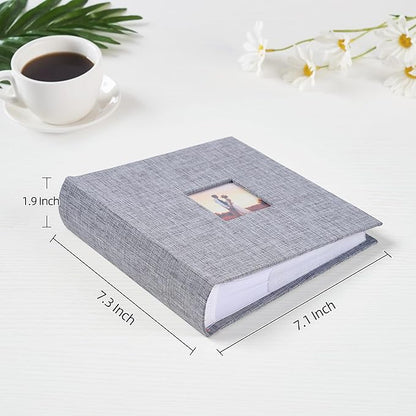 Mublalbum Small 4x6 Photo Album Linen Cover with Memo Areas Photobook Pictures Book Holds Vertical Pockets for Wedding Family Baby and Vacation (Gray)