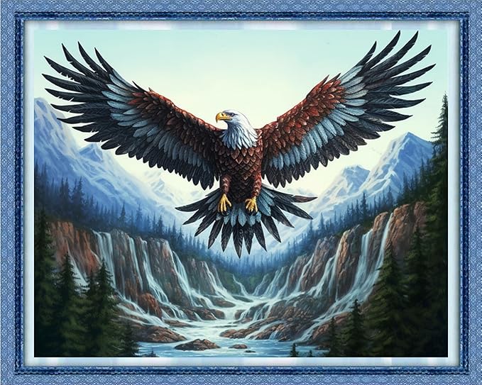 DMCVIVR Stamped Cross Stitch Kits for Beginners Adults Needlepoint Kits for Beginners Embroidery Kits for Adults Crossstitch Kit for Beginners 11CT-Mountain and River Owl 16x20 inchs