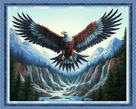 DMCVIVR Stamped Cross Stitch Kits for Beginners Adults Needlepoint Kits for Beginners Embroidery Kits for Adults Crossstitch Kit for Beginners 11CT-Mountain and River Owl 16x20 inchs