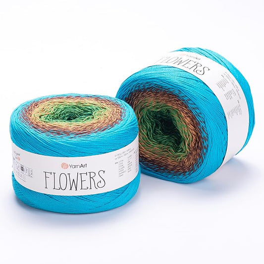 2 Skein/Pack Yarnart Flowers Gradient Yarn, Each Ball 8.8 Oz (250gr) / 1094 Yards (1000m), 55% Cotton 45% Acrylic, Superfine Fingering Weight for Knitting and Crochet, 314 - Turquoise Dark Green