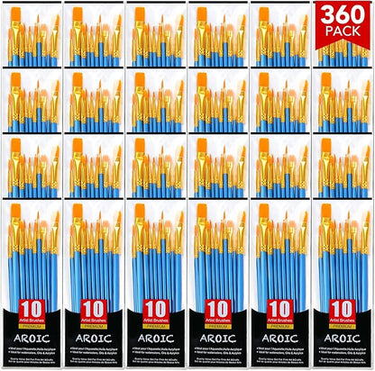 AROIC Acrylic Paint Brush Set, 36pack/360pcs Nylon Hair Paint Brushes, for Oil Painting Rock Body Painting, Artist Amateur Craft Paint Brushes Supplies, Children Adult Painting Small Paint Brush Set.