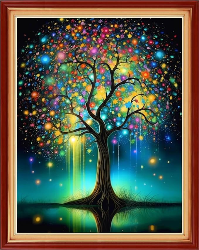 Dimensean Stamped Cross Stitch Kits Full Range of Embroidery Patterns Starter Kits for Beginners Adult DIY Cross Stitches Needlepoint Kits 11CT-Aurora Tree 16x20 inch