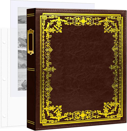 Vienrose Scrapbook Photo Album, 8.5"x11" Faux Leather Cover DIY Scrapbook Album with 30 Sleeves 60 Pages, 3 Ring Vintage Memory Book for Family, Wedding, Birthday, Anniversary, Umber Brown