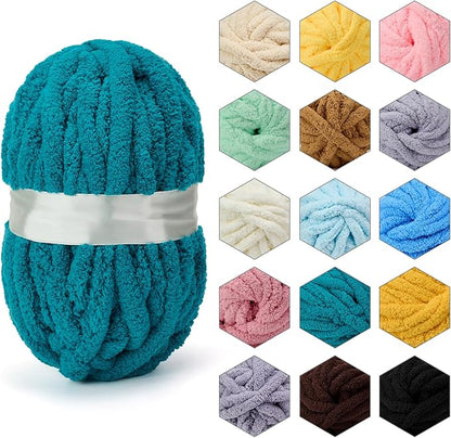 ERLYEEN Chenille Chunky Yarn Super Bulky Soft Thick Fluffy Jumbo Giant Washable Polyester Big Yarn DIY for Arm Knit Blanket Cushion Bed Sofa Home Decor,Indigo,1.1LB