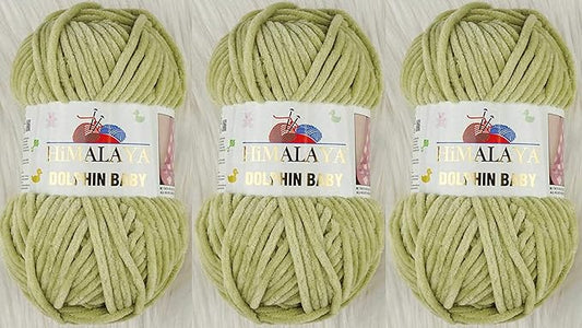 3 Skein/Pack Himalaya Dolphin Baby Chenille Yarn, Each Ball 100 gr (3.5 oz), 120 m (132 Yards), 100% Polyester, Super Bulky Baby Blanket Velvet Amigurumi Yarn, 80359 - Yellow Green