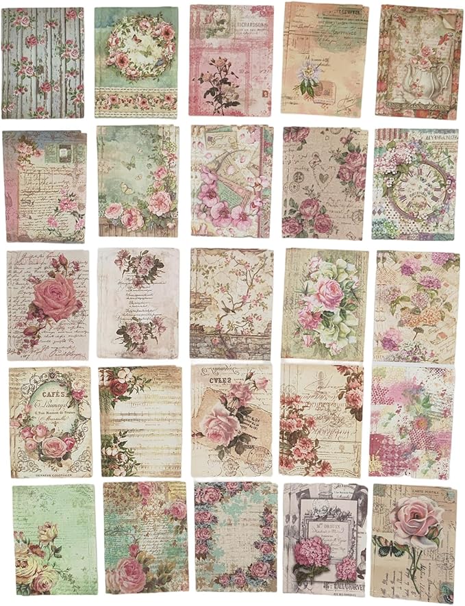 100 Pieces Vintage Scrapbook Supplies Ephemera Pack for Junk Journal Planners Scrapbooking Paper Stickers for Art Aesthetic Journaling Kit Collage Decoupage Album (Flower)