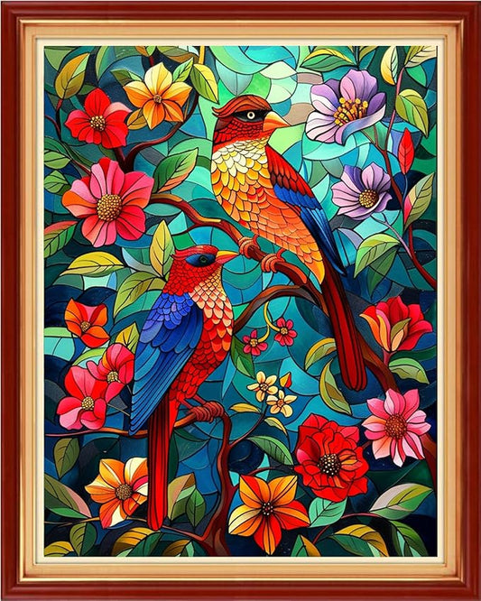 Dimensean Stamped Cross Stitch Kits Full Range of Embroidery Patterns Starter Kits for Beginners Adult DIY Cross Stitches Needlepoint Kits 11CT- Flower Birds 16x20 inch