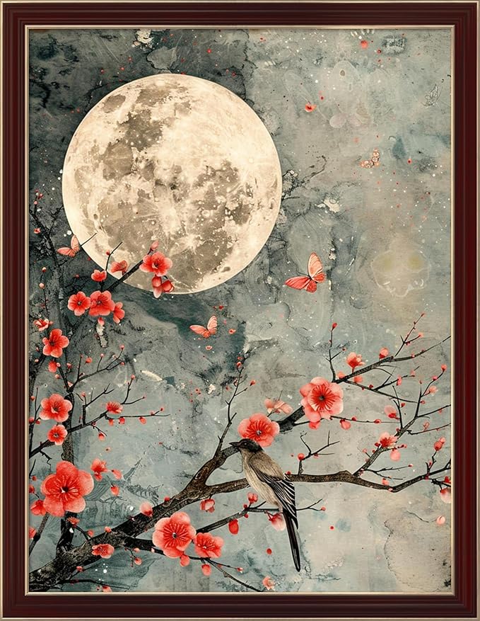Leczany Cross Stitch Patterns Stamped Kit for Beginners | Embroidery Supplies DIY Craft Kit Needlepoint for Adults Starter | 11CT, 3 Strands | The Moon and Plum Blossoms 15.8x20.9 inches