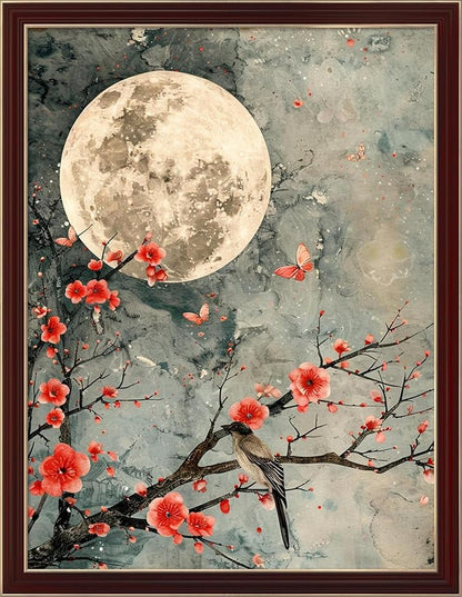 Leczany Cross Stitch Patterns Stamped Kit for Beginners | Embroidery Supplies DIY Craft Kit Needlepoint for Adults Starter | 11CT, 3 Strands | The Moon and Plum Blossoms 15.8x20.9 inches