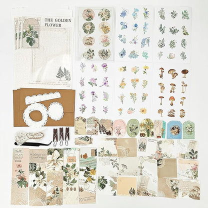 251PCS Vintage Scrapbook Supplies Pack, Scrapbooking Paper and Stickers Ephemera Bundle Junk Journal Kit for Art Aesthetic Journaling Collage Decoupage Craft (Mountain and Fields)