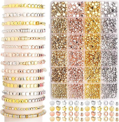Gold Spacer Beads 2160 Pieces Bracelet Beads for DIY Jewelry Making(Gold, Sliver, Rose Gold, KC Gold)