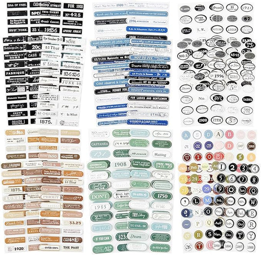 AuriicLeaf Label Sticker Set, 516PCS Cardstock Stickers for Scrapbooking, Journaling, DIY Crafts - Numbers, Letters, and Phrases