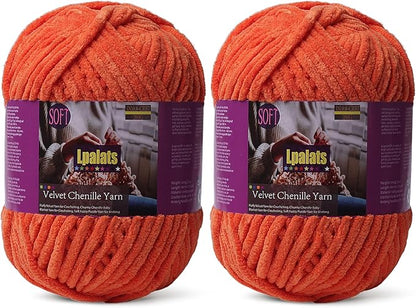 Baby Blanket Yarn for Crocheting - 2 Pack of 200g/7oz Chunky Chenille Yarn for Knitting Blankets Amigurumi - #6 Super Bulky - 348 Yards Soft Thick Plush Yarns (2, Orange)