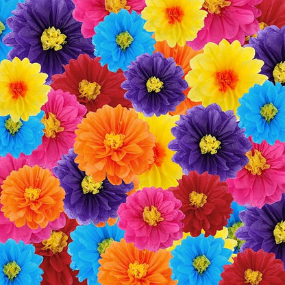 Geyee 108 Pcs Mexican Paper Flowers Colorful Fiesta Tissue Paper Flowers Pom Poms Mexican Carnival for Floral Party Backdrop Wedding Birthday Party Craft (6" 8" 10")