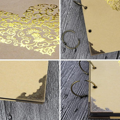 ADVcer Photo Album DIY Scrapbook, 10x10 inch 50 Pages Double Sided, Vintage Hardcover Three-Ring Binder Picture Booth with 408pcs 6 Colors Self Adhesive Photos Corners (Champagne, Gold Blocking Heart)