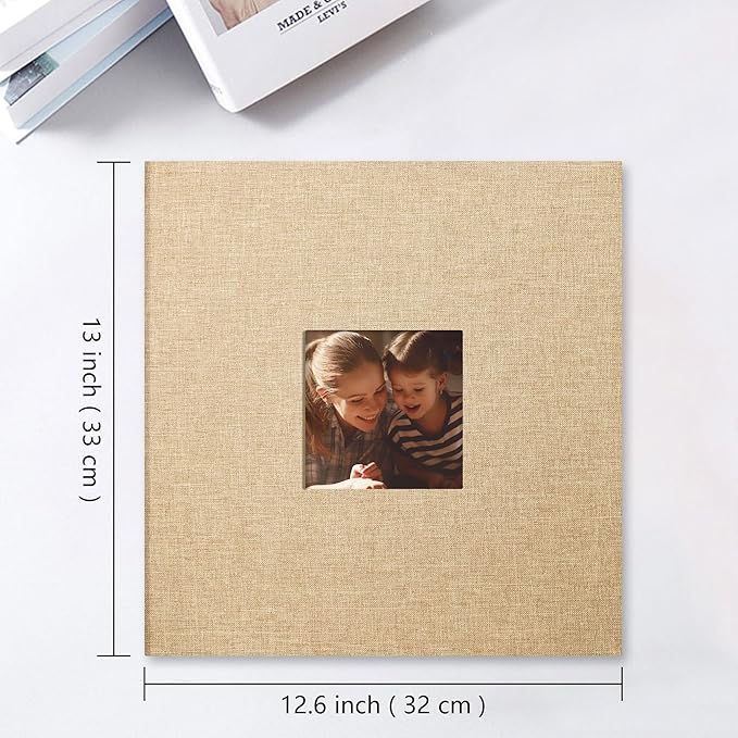 Vienrose Large Photo Album Self Adhesive for 4x6 8x10 10x12 Pictures Linen Scrapbook Album DIY 60 Blank Pages with A Metallic Pen Khaki