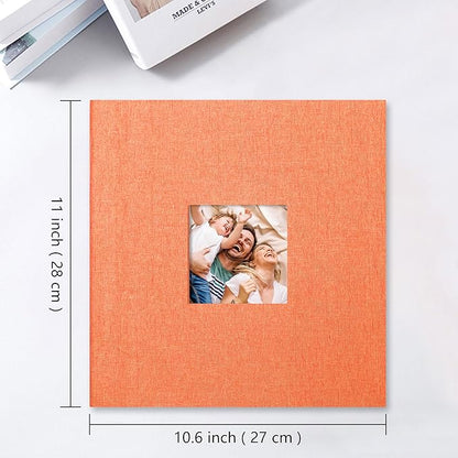 Vienrose Large Photo Album Self Adhesive for 4x6 8x10 Pictures Linen Scrapbook Album DIY 60 Blank Pages with A Metallic Pen Orange