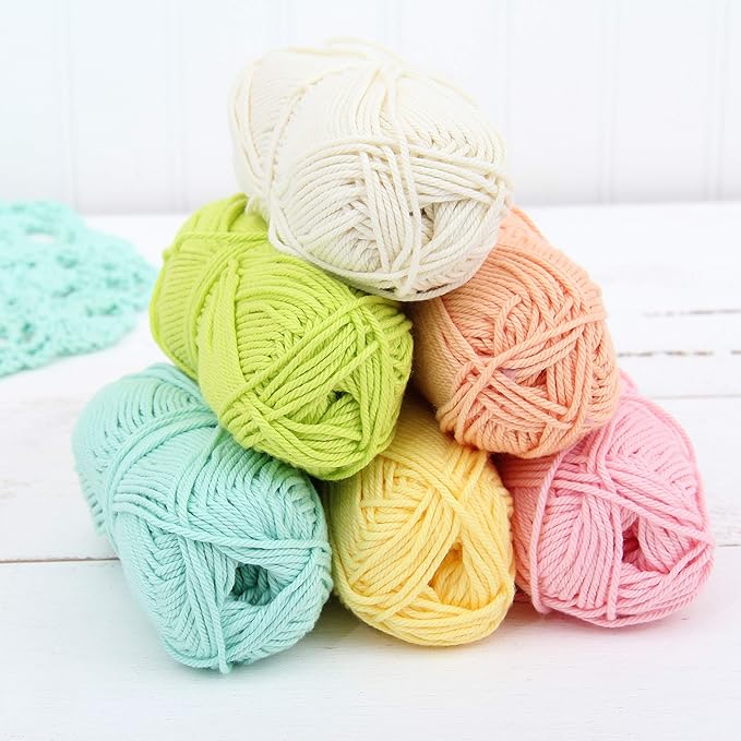Threadart Crochet 100% Pure Cotton Yarn Set | Gemstone Colors | Pack of 6 Skeins Each 50 Grams | Worsted Medium #4 Yarn | 85 yds per Skein