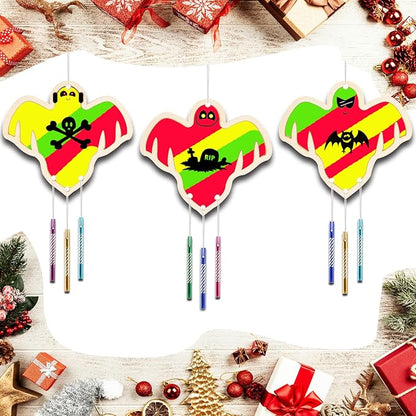 Wooden Ghosts Wind Chime Ornaments Painting Craft,12PCS Unfinished Wood Hanging Decoration,6 Style Cutouts for Adults Olders to Paint DIY Tags Wedding Home Decors Hanging