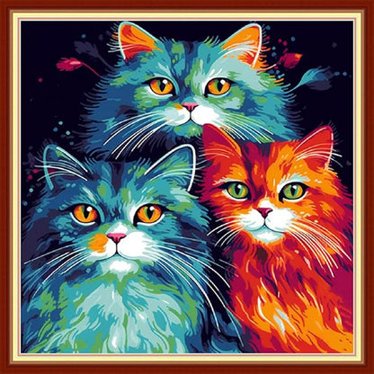 Joyhoor Stamped Cross Stitch Kits for Beginners Needlepoint Kits for Adults Embroidery Kits 11CT Counted Cross Stitch Kits Printed Embroidery Pattern-Colorful Cat 18x18 inchs